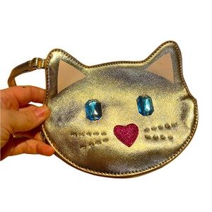 Rose Gold used Betsy Johnson Cat clutch wristlet purse